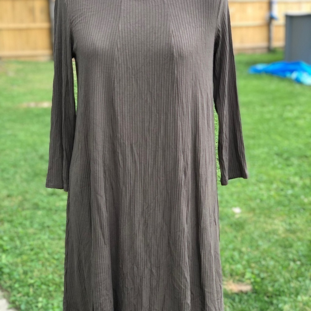 LUSH Olive Green Ribbed Mini Dress | Size Medium (D120) - Picture 5 of 8